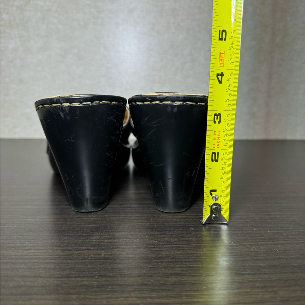 Born Black Leather Open Toe Mules Comfy Wedge Heels Size 6 - Picture 7 of 11